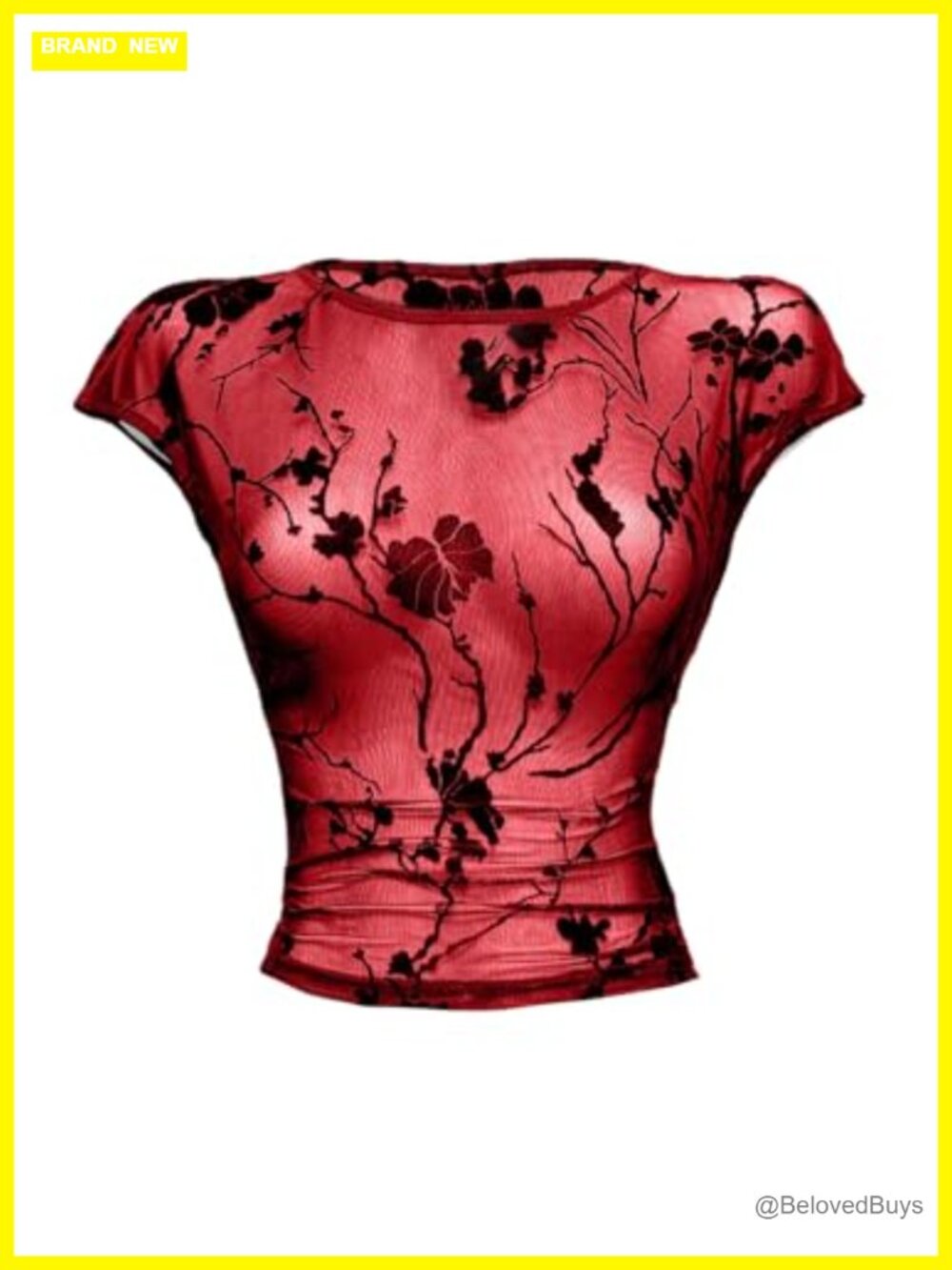 Goth Y2K Floral Mesh Sheer Crop Top Cap Sleeve Slim Fit Summer Party
